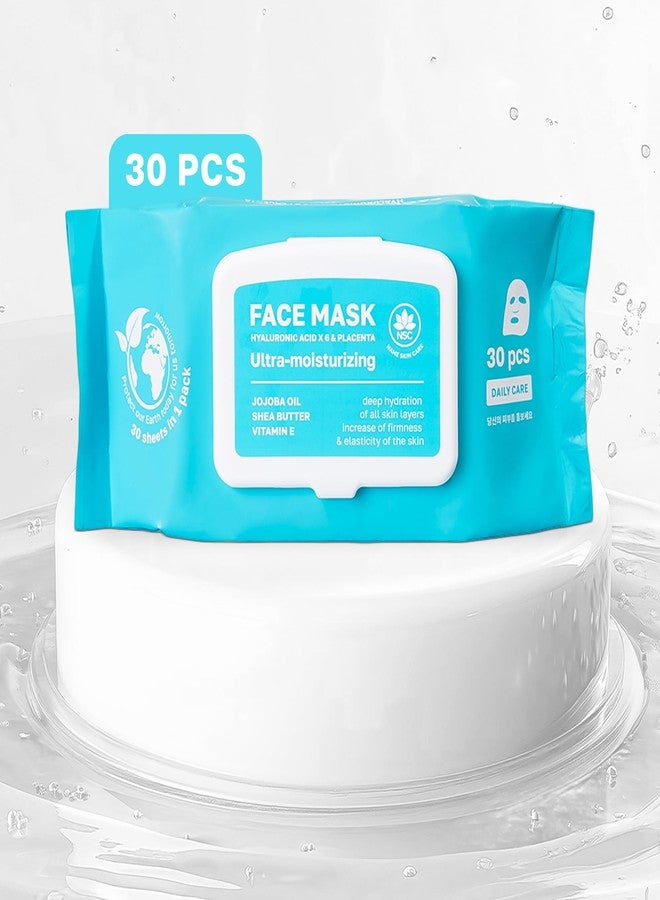 NSC Korean Moisturizing Face Masks with Hyaluronic Acid - 30-Pack Premium Hydrating Sheet Mask Set - Advanced K-Beauty with Shea Butter and Jojoba Oil - Skincare Monthly Supply for All Skin Types - Image 1